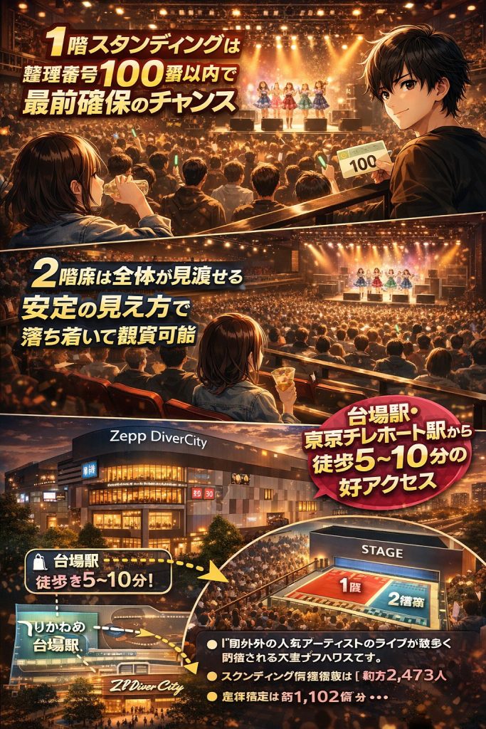 Zeppダイバーシティの座席表から各エリアの見え方、アクセス方法まで