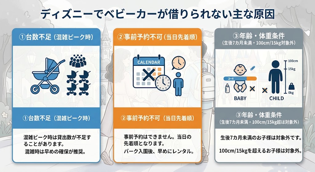 ディズニーでベビーカーが借りられない主な原因