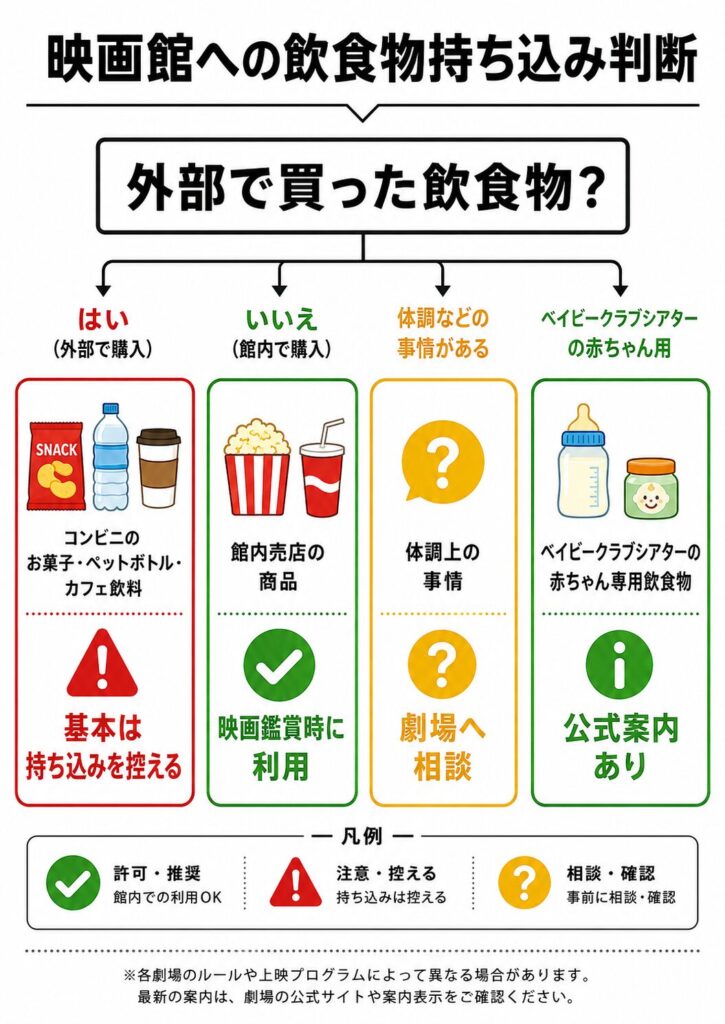 映画館飲食物持ち込み判断フロー