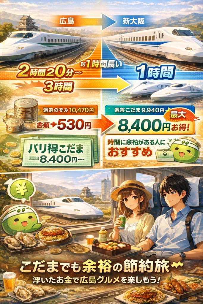 新大阪から広島までこだまで移動する場合の所要時間、料金、停車駅など