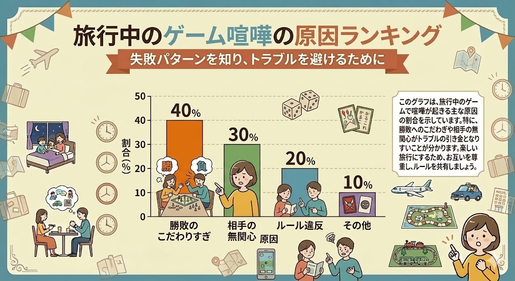 旅行中のゲームで喧嘩になる原因を示す縦棒グラフ