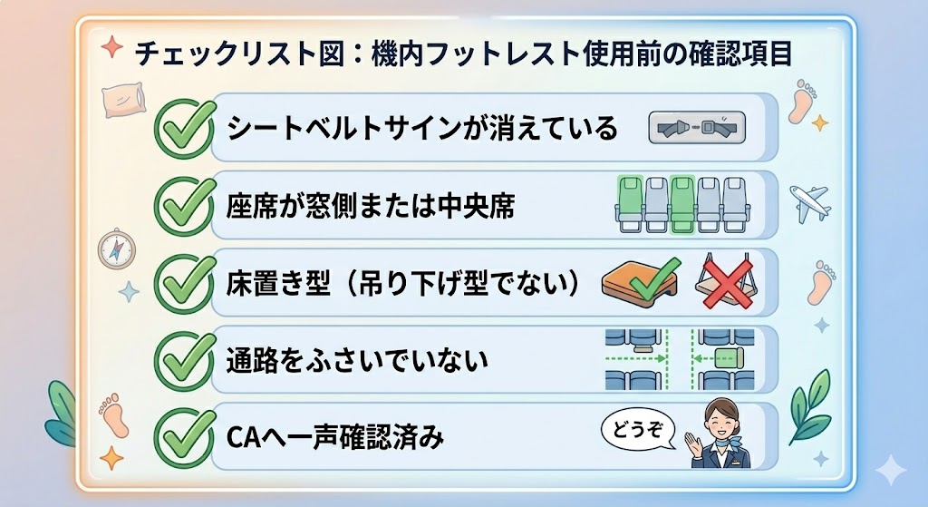 機内フットレスト使用前の確認項目