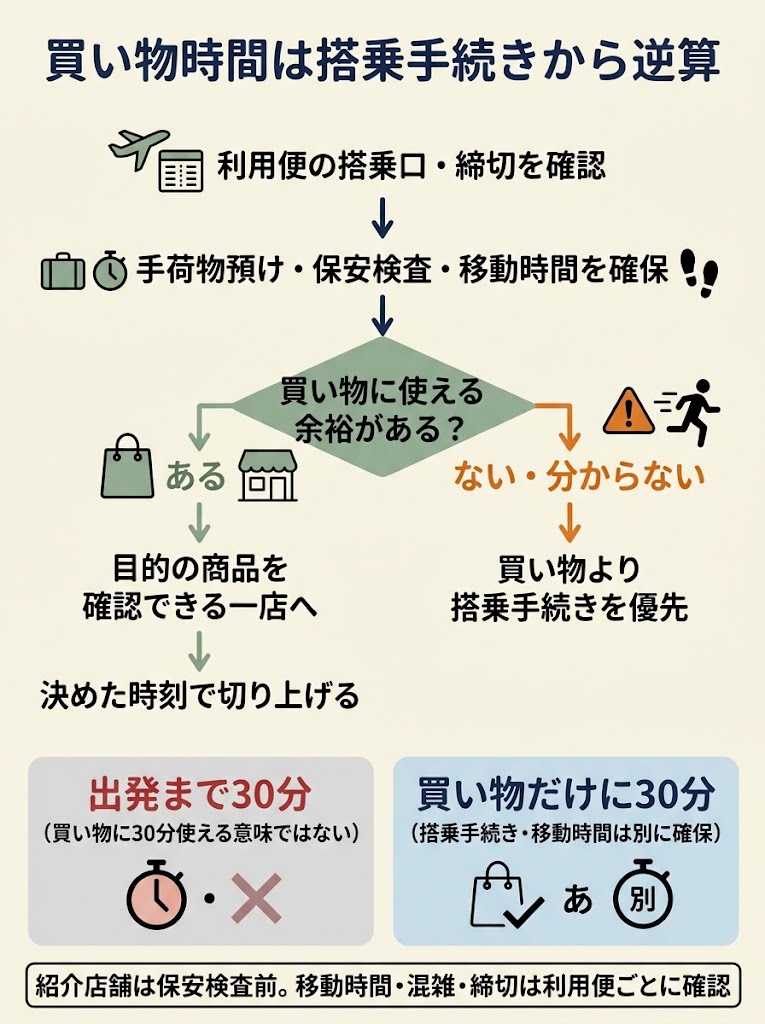 買い物時間は搭乗手続きから逆算