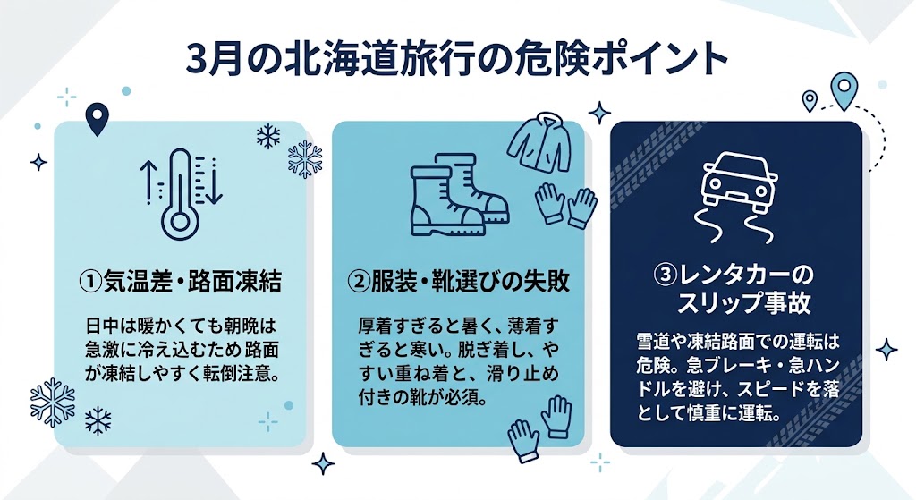 3月の北海道旅行の危険ポイント
